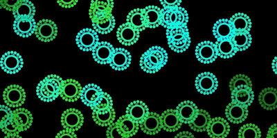 Dark green vector backdrop with virus symbols.