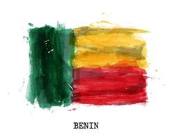 Realistic watercolor painting flag of Benin . Vector .