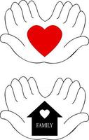 vector illustration of a Heart and home in the palms of your hands