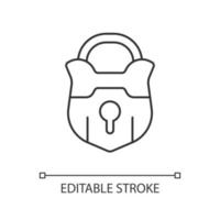 Lock linear icon. Vintage padlock. Unlock safeguard. Solving puzzles. Part of mystery quest. Thin line customizable illustration. Contour symbol. Vector isolated outline drawing. Editable stroke