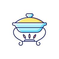 icono de color rgb de la bandeja de calentamiento. ilustración vectorial aislada. Plato de frotamiento para almacenar alimentos. recipiente que mantiene las comidas calientes. utensilios de cocina de uso diario dibujo lineal relleno simple. vector