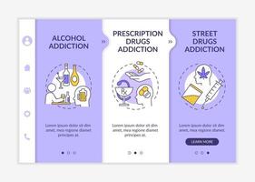 Addiction types onboarding vector template. Responsive mobile website with icons. Web page walkthrough 3 step screens. Alcohol drinking addiction color concept with linear illustrations