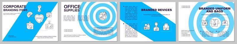 Corporate branding items brochure template. Office equipment. Flyer, booklet, leaflet print, cover design with linear icons. Vector layouts for presentation, annual reports, advertisement pages