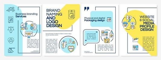 Business branding services brochure template. Brand style. Flyer, booklet, leaflet print, cover design with linear icons. Vector layouts for presentation, annual reports, advertisement pages