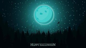 Halloween background, full moon over dark forest. Blue Halloween template for your art vector