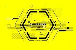 Fondo cyberpunk moderno en banner de alta tecnología abstracto negro y amarillo con lugar para poner texto. pantalla digital en formato hud, que ilustra la falla del futuro. vector