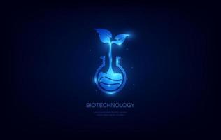 Biotechnology concept Futuristic science background with Laboratory flask with plant logotype vector