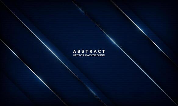Vector geometric navy blue abstract background with metallic lines. Overlay layers on dark areas with light effect decorations. Modern graphic design template element for poster, flyer.