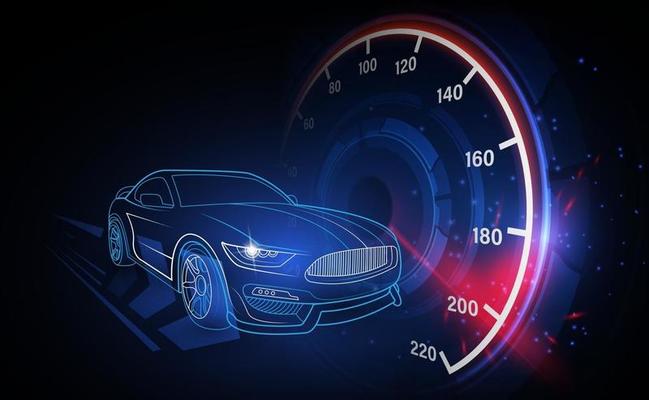 Race Car and Speedometer showing high speed.
