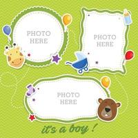 Baby photo frames with cute animals and baby equipments sticker vector