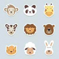 Cute set of cartoon animals stickers vector