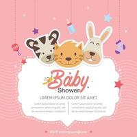 Baby shower invitation template with cute animal theme vector