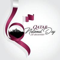 Qatar national day celebration with landmark and flag vector illustration