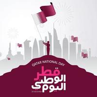 Qatar national day celebration with landmark and flag vector illustration