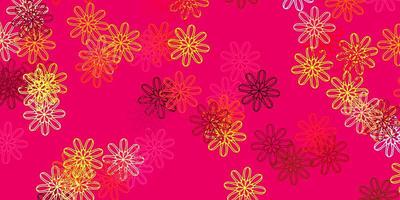 textura de doodle de vector rosa claro, amarillo con flores.