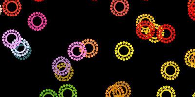 Dark multicolor vector backdrop with virus symbols.