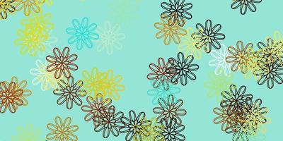 Light Blue, Yellow vector doodle background with flowers.