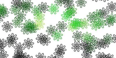 textura de doodle de vector verde claro con flores.