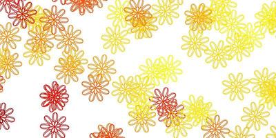 patrón de doodle de vector amarillo claro con flores.