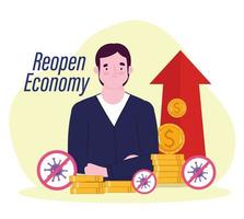 Reopening satisfied businessman economy growth after recession vector