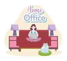 woman sitting on the sofa working on the laptop home office vector