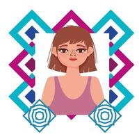 Fondo de formas abstractas de retrato de dibujos animados de mujer hermosa vector