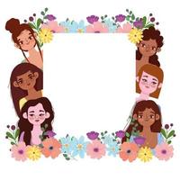 Womens Day beauty group female flowers frame decoration banner vector