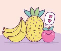 linda piña manzana plátano vector