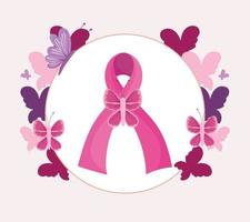 banner de campaña de prevención de mariposas cinta rosa cáncer de mama vector