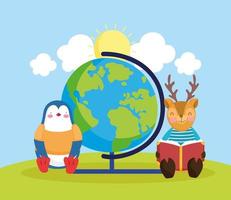 deer penguin school globe vector