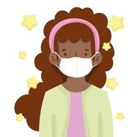 afro american girl with medical mask new normal vector