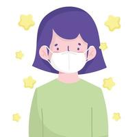 girl wearing medical mask cartoon new normal vector