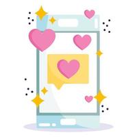 redes sociales, teléfono inteligente amor chat romántico en estilo de dibujos animados vector
