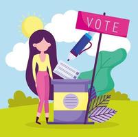 woman in vote station vector