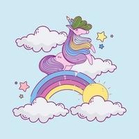 unicornio en el arcoiris vector