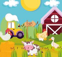 farm animals and tractor vector
