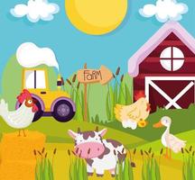 animales de granja y tractor vector