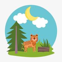 tiger forest tree cartoon vector