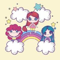 funny anime girls on rainbow vector