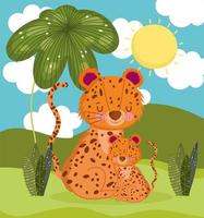 leopard family cartoon vector
