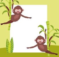 cute monkeys and empty board vector