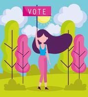 mujer sostiene pancarta de voto vector