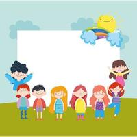 happy childrens with placard vector