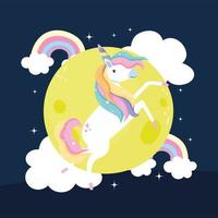 unicornio luna y arcoiris vector