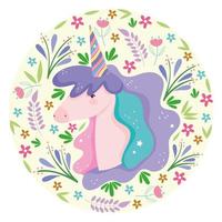 unicorn in wreath of flowers vector