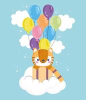 tigre lindo con globos vector