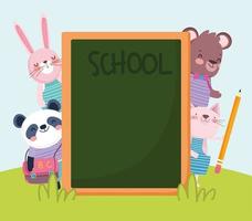 school animals with chalkboard vector