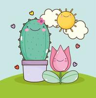 cactus flor kawaii vector