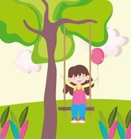 girl on swing cartoon vector