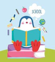 school penguin reading vector